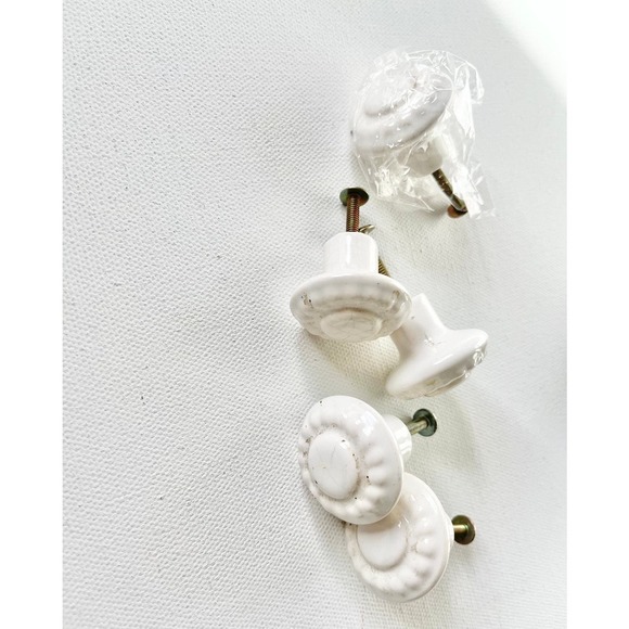 Nantucket 5 Porcelain  White Drawer Cabinet  Knob Pulls - Picture 4 of 8